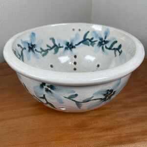 Handmade Pottery Ceramic Berry Bowl Colander Floral Cottagecore Farmhouse